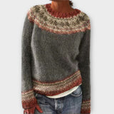 Suzu - Grauer Vintage-Pullover mit buntem Norweger-Muster
