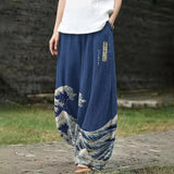 Ariane – Weite marineblaue Hose mit Wellenmuster