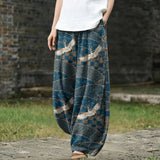 Juliette – Weite Hose mit blauem Vogelmotiv