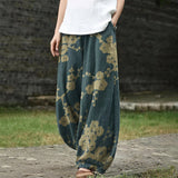 Élodie – Weite marineblaue Hose mit Druck