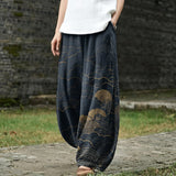 Capucine – Weite dunkelblaue Hose mit Sonnenmuster