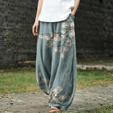 Iseult – Weite Hose mit hellblauem Blattmuster