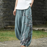 Carine – Weite Hose mit blauem Blattmuster
