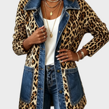 Nora - Jeansjacke mit kontrastierendem Leopardenmuster