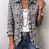 Evelyn - Karierte Jacke mit Rüschen und Knopf
