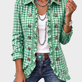 Evelyn - Karierte Jacke mit Rüschen und Knopf