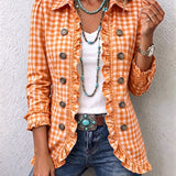 Evelyn - Karierte Jacke mit Rüschen und Knopf