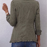 Kamberly - Boho-Chic Floral Bestickte Utility Jacke mit Rüsche
