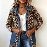 Nora - Jeansjacke mit kontrastierendem Leopardenmuster