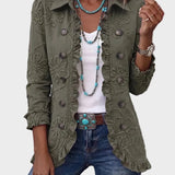 Kamberly - Boho-Chic Floral Bestickte Utility Jacke mit Rüsche