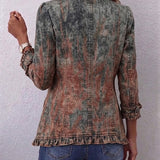 Zoey - Vintage Gradient Textured Print Ruffle Jacket