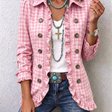 Evelyn - Karierte Jacke mit Rüschen und Knopf