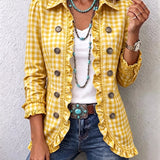 Evelyn - Karierte Jacke mit Rüschen und Knopf
