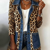 Nora - Jeansjacke mit kontrastierendem Leopardenmuster