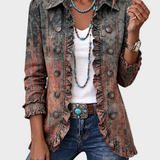 Zoey - Vintage Gradient Textured Print Ruffle Jacket